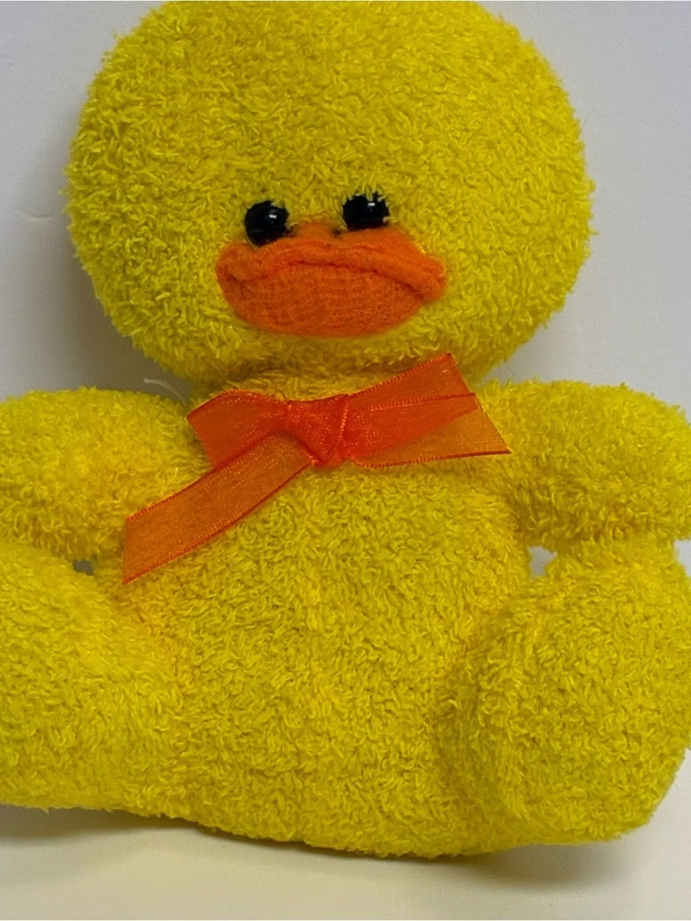 Duck Plush with Bow Yellow Tuft of White Hair Soft 7 in.